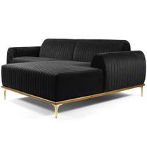 Sofá Molino 03 Lugares 230cm Chaise Esquerdo Base Madeira Pés Gold Suede Preto - Nexta Casa