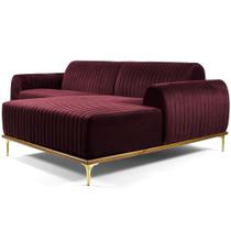 Sofá Molino 03 Lugares 230cm Chaise Esquerdo Base Madeira Pés Gold Veludo Marsala - Nexta Casa