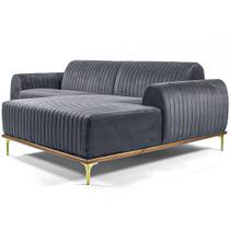 Sofá Molino 03 Lugares 230cm Chaise Esquerdo Base Madeira Pés Gold Veludo Titânio - Nexta Casa