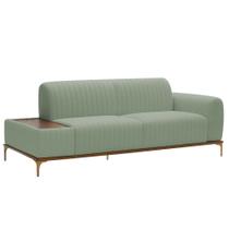 Sofá Molino 3 Lugares 180cm C/Mesa Auxiliar Direito Pés Ouro.F Bouclé Verde Claro - Nexta Casa