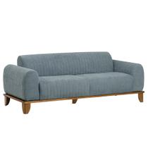 Sofá Molino 3 Lugares 180cm Pés Madeira Castanho Bouclé Azul Claro - Nexta Casa Sofá Molino 3 Lugares 180cm Pés Madeira Castanho Bouclé Azul Claro - Nexta Casa