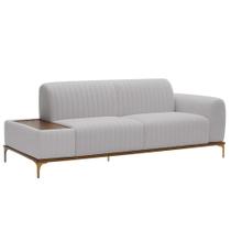 Sofá Molino 3 Lugares 210cm C/Mesa Auxiliar Direito Pés Ouro.F Bouclé Cinza Claro - Nexta Casa