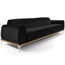 Sofá Molino 3 Lugares 210cm Pés Alumínio Veludo Preto - Nexta Casa Sofá Molino 3 Lugares 210cm Pés Alumínio Veludo Preto - Nexta Casa