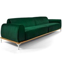 Sofá Molino 3 Lugares 210cm Pés Alumínio Veludo Verde - Nexta Casa