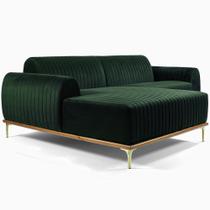 Sofá Molino 3 Lugares 230cm Chaise Direito Pés Gold Veludo Verde - Nexta Casa