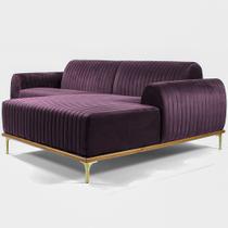 Sofá Molino 3 Lugares 230cm Chaise Esquerdo Pés Gold Veludo Roxo - Nexta Casa