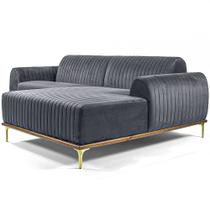 Sofá Molino 3 Lugares 230cm Chaise Esquerdo Pés Gold Veludo Titânio - Nexta Casa Sofá Molino 3 Lugares 230cm Chaise Esquerdo Pés Gold Veludo Titânio - Nexta Casa