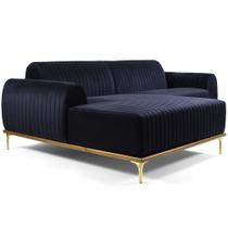 Sofá Molino 5 Lugares 300cm Chaise Direito Pés Gold Suede Azul Marinho - Nexta Casa