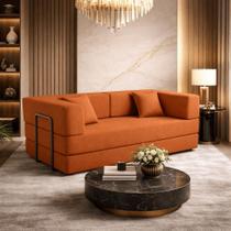 Sofá Na Caixa 2 Lugares Moderno Compacto Confortável Cor:Boucle Terracota