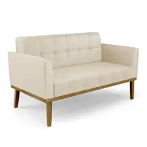 Sofá Namoradeira 2 Lugares Base de Madeira Castanho Elisa material sintético Bege D03 - D'Rossi