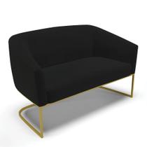 Sofá Namoradeira 2 Lugares Base Industrial Dourado Stella Linho D03 - D'rossi Cor A79 Preto