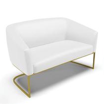 Sofá Namoradeira 2 Lugares Base Industrial Dourado Stella material sintético D03 - D'rossi Cor Branco