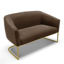 Sofá Namoradeira 2 Lugares Base Industrial Dourado Stella Suede Marrom D03 - D'rossi Sofá Namoradeira 2 Lugares Base Industrial Dourado Stella Suede Marrom D03 - D'rossi