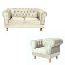 Sofá Namoradeira 2 Lugares Duque Capitonê + 1 Poltrona Duque Suede Nude Chesterfield Para Sala/Recepção Sofá Namoradeira 2 Lugares Duque Capitonê + 1 Poltrona Duque Suede Nude Chesterfield Para Sala/Recepção