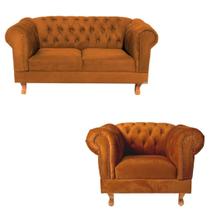 Sofá Namoradeira 2 Lugares Duque Capitonê + 1 Poltrona Duque Suede Terracota Chesterfield Para Sala/Recepção Sofá Namoradeira 2 Lugares Duque Capitonê + 1 Poltrona Duque Suede Terracota Chesterfield Para Sala/Recepção