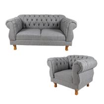 Sofá Namoradeira 2 Lugares Elisabeth Capitonê + 1 Poltrona Eisabeth Linho Cinza Chesterfield Para Sala/Recepção Sofá Namoradeira 2 Lugares Elisabeth Capitonê + 1 Poltrona Eisabeth Linho Cinza Chesterfield Para Sala/Recepção