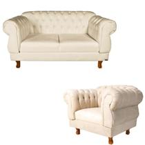 Sofá Namoradeira 2 Lugares Elisabeth Capitonê + 1 Poltrona Eisabeth - Suede Nude Chesterfield / Para Sala Recepção Sofá Namoradeira 2 Lugares Elisabeth Capitonê + 1 Poltrona Eisabeth - Suede Nude Chesterfield / Para Sala Recepção