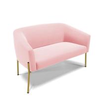 Sofá Namoradeira 2 Lugares Pé De Ferro Dourado Stella Suede D03 - D'rossi Cor Rosa Bebê