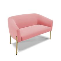 Sofá Namoradeira 2 Lugares Pé De Ferro Dourado Stella Suede D03 - D'rossi Cor Rose