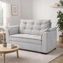 Sofá Namoradeira 3 Lugares Moderno Sala Recepção Confortável Luxo Linho Cor:Linho Bege