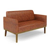 Sofá Namoradeira Base De Madeira Fixa Castanho Marisa Corano Nozes D03 - Drossi