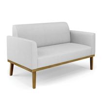 Sofá Namoradeira Base De Madeira Fixa Castanho Marisa Linho Cinza A05 D03 - Drossi