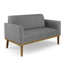 Sofá Namoradeira Base De Madeira Fixa Castanho Marisa Linho Grafite A26 D03 - Drossi