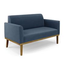 Sofá Namoradeira Base De Madeira Fixa Castanho Marisa Suede Azul Marinho D03 - Drossi