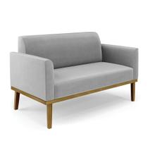 Sofá Namoradeira Base De Madeira Fixa Castanho Marisa Suede D03 - Drossi Cor Cinza