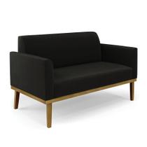 Sofá Namoradeira Base De Madeira Fixa Castanho Marisa Suede Preto D03 - Drossi