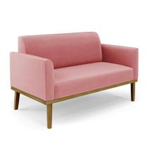 Sofá Namoradeira Base De Madeira Fixa Castanho Marisa Suede Rosê D03 - Drossi