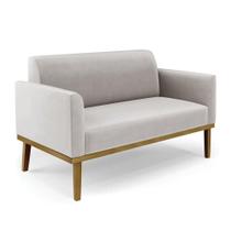 Sofá Namoradeira Base De Madeira Fixa Castanho Marisa Veludo Cinza D03 - Drossi