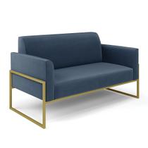 Sofá Namoradeira Base Industrial Alta Dourado Marisa Suede