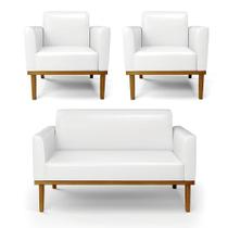 Sofá Namoradeira Com 2 Poltronas Base De Madeira Fixa Castanho Marisa Corano Branco D03 - Drossi Sofá Namoradeira Com 2 Poltronas Base De Madeira Fixa Castanho Marisa Corano Branco D03 - Drossi