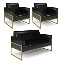 Sofá Namoradeira com 2 Poltronas Base Industrial Alta Dourado Marisa Corano Preto Sofá Namoradeira com 2 Poltronas Base Industrial Alta Dourado Marisa Corano Preto