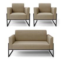 Sofá Namoradeira Com 2 Poltronas Base Industrial Alta Preto Marisa Suede D03 - D'rossi Cor Marrom Rato