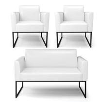 Sofá Namoradeira Com 2 Poltronas Base Industrial Preto Marisa Corano D03 - D'rossi Cor Branco