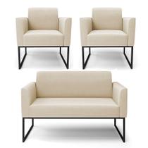 Sofá Namoradeira Com 2 Poltronas Base Industrial Preto Marisa Suede Bege Sofá Namoradeira Com 2 Poltronas Base Industrial Preto Marisa Suede Bege