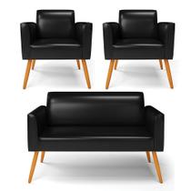 Sofá Namoradeira com 2 Poltronas Pés Palito Castanho Marisa Corano Preto Sofá Namoradeira com 2 Poltronas Pés Palito Castanho Marisa Corano Preto