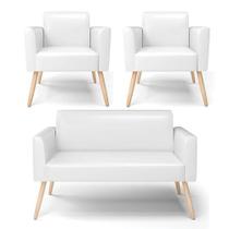 Sofá Namoradeira Com 2 Poltronas Pés Palito Natural Marisa Corano Branco D03 - D'rossi Sofá Namoradeira Com 2 Poltronas Pés Palito Natural Marisa Corano Branco D03 - D'rossi