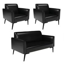 Sofá Namoradeira com 2 Poltronas Pés Villach Marisa Corano Preto