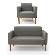 Sofá Namoradeira com Poltrona Base de Madeira Fixa Castanho Marisa Suede Grafite Sofá Namoradeira com Poltrona Base de Madeira Fixa Castanho Marisa Suede Grafite