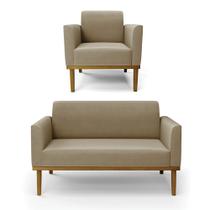 Sofá Namoradeira com Poltrona Base de Madeira Fixa Castanho Marisa Suede Marrom Rato Sofá Namoradeira com Poltrona Base de Madeira Fixa Castanho Marisa Suede Marrom Rato