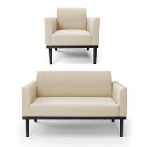 Sofá Namoradeira Com Poltrona Base De Madeira Fixa Preto Marisa Suede D03 - D'Rossi Bege