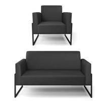 Sofá Namoradeira Com Poltrona Base Industrial Alta Preto Marisa material sintético D03 - D'rossi Cor Preto