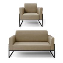 Sofá Namoradeira Com Poltrona Base Industrial Alta Preto Marisa Suede D03 - D'rossi Cor Marrom Rato
