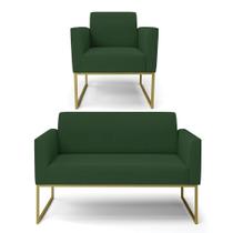 Sofá Namoradeira com Poltrona Base Industrial Dourado Marisa Veludo Verde D03 - D'Rossi