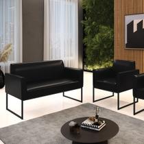 Sofá Namoradeira com Poltrona Base Industrial Preto Marisa Corano Preto