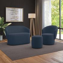 Sofá Namoradeira Com Poltrona E Puff Orgânico Sala Malu Suede Azul Marinho M11 - D'rossi Sofá Namoradeira Com Poltrona E Puff Orgânico Sala Malu Suede Azul Marinho M11 - D'rossi