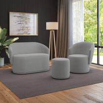 Sofá Namoradeira Com Poltrona E Puff Orgânico Sala Malu Suede Cinza M11 - D'rossi Sofá Namoradeira Com Poltrona E Puff Orgânico Sala Malu Suede Cinza M11 - D'rossi
